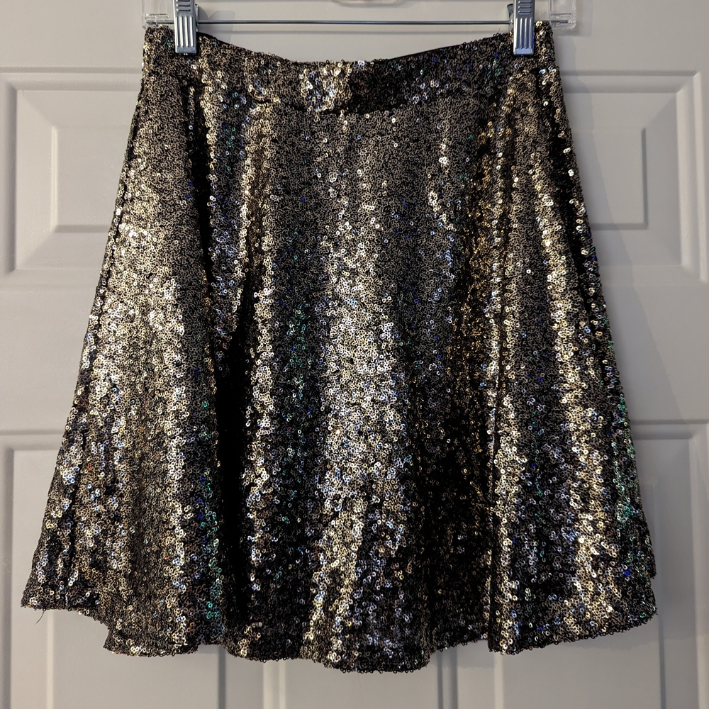 Xhilaration Glittering Black and Gold Skater Skirt